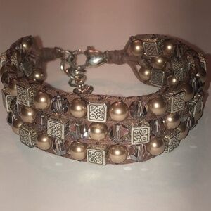 Brighton Silver Tone Brown Beaded Chunky Boho Statement Bracelet